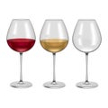 Realistic Glass Empty and with Wine Set. Vector Royalty Free Stock Photo