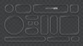 Realistic glass frames and buttons set on a transparent background. Perfect for UIUX design and web elements. Royalty Free Stock Photo