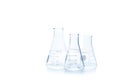 Realistic Glass Laboratory Equipment Set. Flasks and measuring beaker for science experiment in laboratory