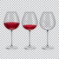 Realistic Glass with Red Wine Set. Vector Royalty Free Stock Photo