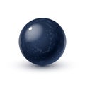 Realistic glass sphere with shadows, reflection of sky in mirror surface of dark blue pearl