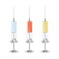 Realistic glass syringe with the fluid different color