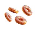 Realistic glazed donuts with sprinkles isolated on transparent background.