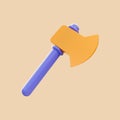 Realistic glossy cartoon look axe icon 3d render for wood work