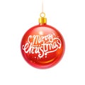 Realistic glossy christmas ball with handwritten lettering Royalty Free Stock Photo