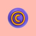 Realistic glossy copyright icon 3d render concept for Registered Trademark service