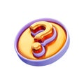 Realistic glossy question mark circle badge icon 3d render for a solution
