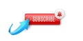 Realistic glossy subscribe button with blue arrow. Royalty Free Stock Photo