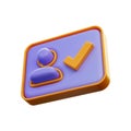 Realistic glossy user id check mark icon 3d render concept for approved account profile