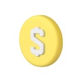 Realistic glossy yellow circle dollar sign badge 3d icon vector illustration. USA financial currency