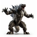 Realistic Godzilla Figure With Energetic Gestures On White Background
