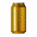 Realistic gold aluminum can with drops