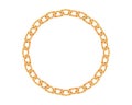 Realistic gold circle frame chain texture. Golden round chains link isolated on white background. Jewelry chainlet three