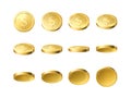 Realistic gold coins. Different angles golden coin, money cash payment, finance symbols, dollars sing, casino bingo Royalty Free Stock Photo