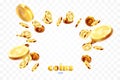 Realistic Gold coins explosion. Royalty Free Stock Photo