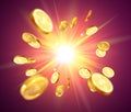 Realistic Gold coins explosion. Royalty Free Stock Photo