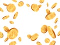 Realistic gold coins. Golden coins explosion backdrop, casino jackpot cash money concept, shiny 3D gold treasure vector