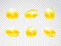 Realistic gold coins set on white background. 3d coin collection. Bingo, jackpot, casino, win design element. Cash money