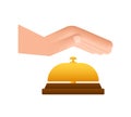 Realistic gold icon of reception bell on white backdrop. Customer help