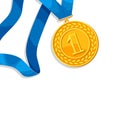 Realistic gold medal for first place. Background with place for text award for sports or corporate competitions