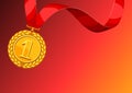 Realistic gold medal for first place. Background with place for text award for sports or corporate competitions