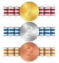Realistic gold, silver, bronze medals set vector illustration Royalty Free Stock Photo