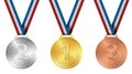 Realistic gold, silver, bronze medals set vector illustration Royalty Free Stock Photo