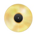 Realistic gold vinyl record isolated on white background. Gramophone LP, blank black label. Mockup disc. Highly detailed. Golden Royalty Free Stock Photo