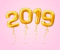 Realistic 2019 golden air balloons new year