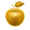 Realistic golden apple with leaf.