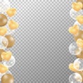 Realistic golden balloons frame with transparent background. Golden party balloons vector for decorations wedding, birthday,