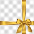 Realistic golden bow and ribbon.