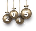 Realistic golden christmas balls with 2015. Royalty Free Stock Photo
