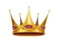 Realistic golden crown. Crowning headdress for king or queen. Royal noble aristocrat monarchy symbol. Monarch heraldic