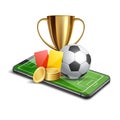 Vector 3d golden cup football card betting promo Royalty Free Stock Photo