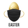 Realistic golden Easter egg with medical disposable mask on white background Royalty Free Stock Photo