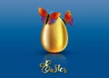 Realistic golden egg with luxury colorful butterflies, Easter concept vector illustration isolated on blue gradient colors Royalty Free Stock Photo