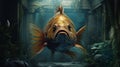 Realistic Golden Fish In Underwater Bridge - Cinematic Still Shot