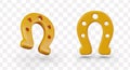 Realistic golden horseshoe in cartoon style. Metal talisman, symbol of good luck Royalty Free Stock Photo