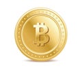 Realistic golden isolated bitcoin coin front view