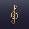 Realistic golden metal treble clef on a dark background. 3d golden musical symbol - decoration elements for design.