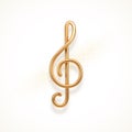 Realistic golden metal treble clef on a white background. 3d golden musical symbol - decoration elements for design.