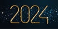 Realistic Golden 2024 Numbers with Snow and Stars on Dark Background. Vector Happy New Year 2024 Illustration. Holiday Royalty Free Stock Photo