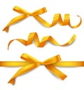 Realistic golden ribbons set with bows, decoration for gift boxes, design element Royalty Free Stock Photo