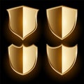 Realistic golden shield badges and labels set