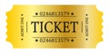 Realistic golden show ticket. Old premium cinema entrance tickets