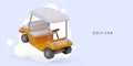 Realistic golf car. Vector horizontal poster in cartoon style