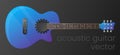 Realistic gradient acoustic guitar isolated on dark background. The most detailed. Vector, scalable and editable colour Royalty Free Stock Photo