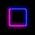 Realistic gradient neon square frame. Pink and blue colored blank template isolated on black empty grunge background Royalty Free Stock Photo