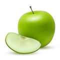 A realistic granny smith or green apple with a leaf and reflection Royalty Free Stock Photo